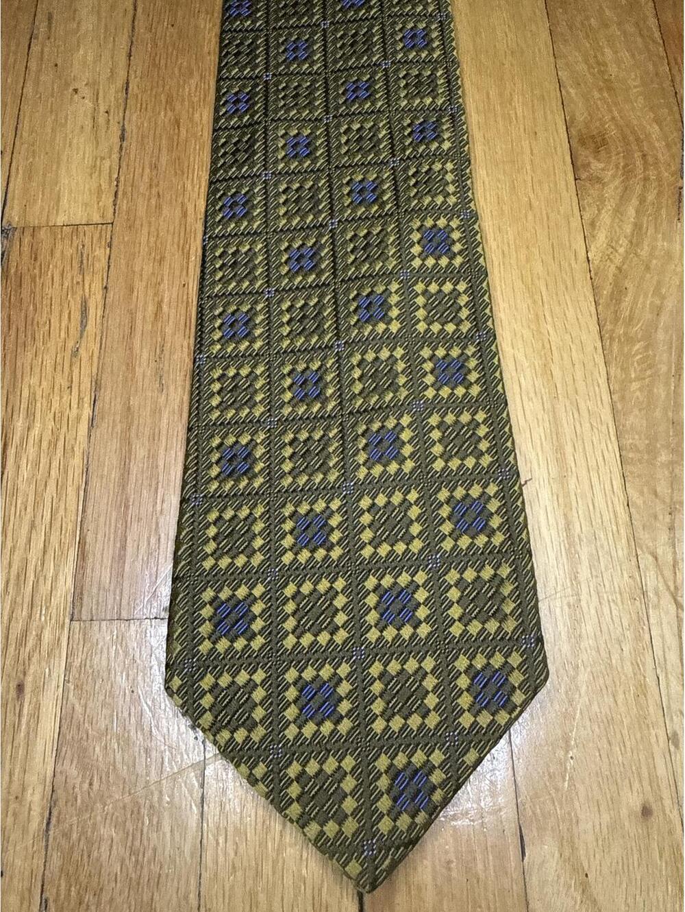 XMI Platinum 100% Silk Tie USA Made Gold Black Blue Geometric Woven Necktie